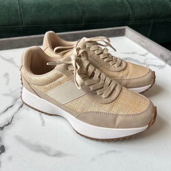 Dolce Vita Breela Beige Raffia Woven Platform Sneakers Size 7.5 - Picture 4 of 9